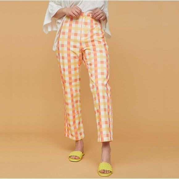 Free People She’s All That Pants 2 – Colorful Gingham Plaid High Rise Crop NWT - Picture 1 of 13